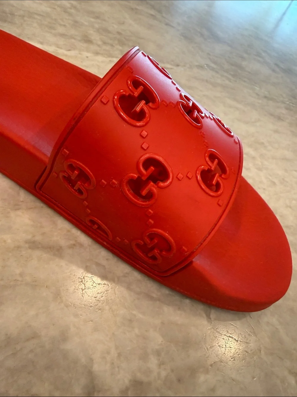 Gucci Red Embossed GG Slide Sandals